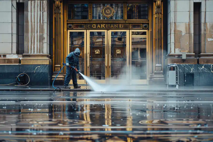 power washing bank entrance